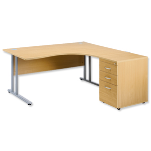 Sonix Style Cantilever Radial Desk Left Hand with 600mm Desk-High Pedestal W1600xD1600xH725mm Maple