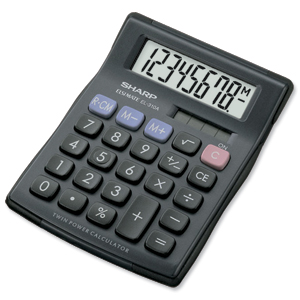 Sharp Calculator Handheld Battery Solar-power 8 Digit 3 Key Memory Ref EL310ABBK