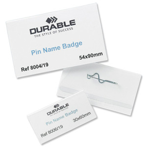 Durable Name Badges with Pin 30x60mm Ref 8006 [Pack 100] Ident: 282I