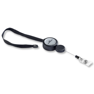 Durable Badge Reel Plus Textile Necklace Retractable for Punched Hole Badges Black Ref 8229/01 [Pack 10]