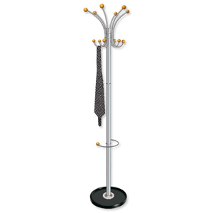 Hat and Coat Stand Metallic Tubular Steel with Umbrella Holder 4 Hooks 4 Pegs