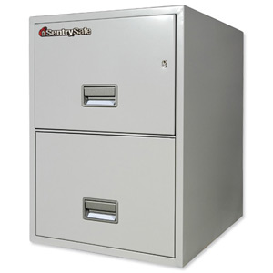 Sentry 2500 Filing Cabinet 1hr Fire Safe 2 Drawers 129kg Grey Ref 2G2510L