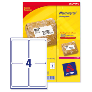 Avery Weatherproof Shipping Labels Laser 4 per Sheet 99.1x139mm Ref L7994-25 [100 Labels]