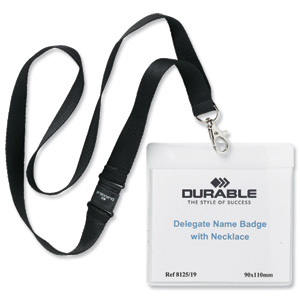 Durable Name Badges Delegate with Textile Necklace with Safety Closure Black Ref 8125-01 [Pack 10] Ident: 283A