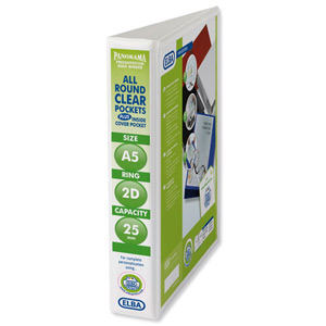 Elba Presentation Ring Binder PVC 2 D-Ring 25mm Capacity A5 White Ref 400008434 [Pack 6]