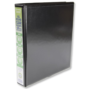 Elba Presentation Ring Binder PVC 2 D-Ring 25mm Capacity A5 Black Ref 400008672 [Pack 6]