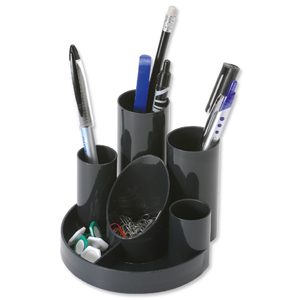 Desk Tidy 5 Tube Holders 2 Shallow Trays Black