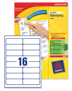 Avery Addressing Labels Laser Jam-free 16 per Sheet 99.1x33.9mm White Ref L7162-100 [1600 Labels]