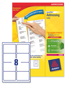 Avery Addressing Labels Laser Jam-free 8 per Sheet 99.1x67.7mm White Ref L7165-100 [100 Sheets]