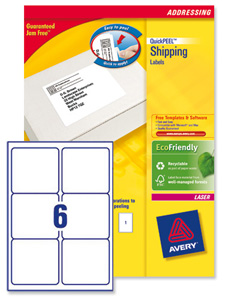 Avery Addressing Labels Laser Jam-free 6 per Sheet 99.1x93.1mm White Ref L7166-100 [600 Labels]