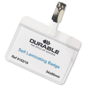 Durable Name Badges Self Laminating Self Adhesive W90xH54mm Transparent Ref 8102 [Pack 25] Ident: 283D