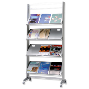 Fast Paper Literature Display Mobile 1-sided 4 Metal Shelves 38mm Lip W825xD385xH1680mm Ref 257TM.35
