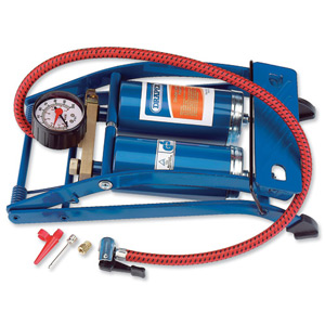 Twin Cylinder Foot Pump and Gauge 100psi 4mm Steel Base Delivery Hose