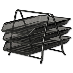 Osco Mesh Letter Tray 3-Tier Scratch-resistant Stackable Front-load Portrait Foolscap Black Ref 3TT B