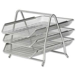 Osco Mesh Letter Tray 3-Tier Scratch-resistant Stackable Front-load Portrait Foolscap Silver Ref 3TT S