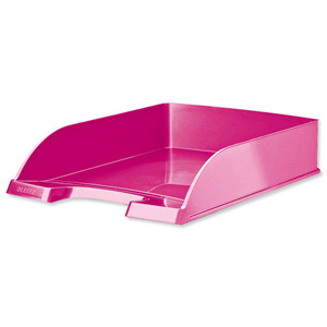 Leitz Plus WOW Letter Tray Stackable Glossy W245xD380xH70mm Metallic Pink Ref 52263023