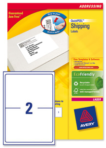 Avery Addressing Labels Laser Jam-free 2 per Sheet 199.6x143.5mm White Ref L7168-100 [200 Labels]