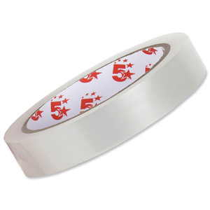 5 Star Clear Tape Roll Large Easy-tear Polypropylene 40 Microns 19mm x 66m [Pack 8]