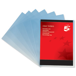 5 Star Folder Plastic Copy-safe 90 Micron A4 Clear [Pack 100]