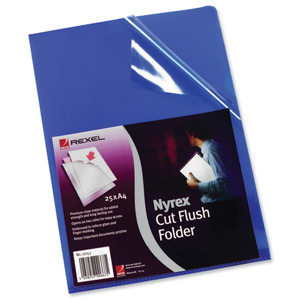 Rexel Nyrex Folder Cut Flush A4 Blue Ref 12161BU [Pack 25]