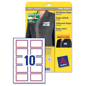 Avery Name Badge Labels Laser Self-adhesive 80x50mm Red Border Ref L4786-20 [200 Labels]