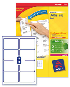 Avery Addressing Labels Laser Jam-free 8 per Sheet 99.1x67.7mm White Ref L7165-40 [320 Labels]
