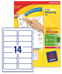 Avery Addressing Labels Laser Jam-free 14 per Sheet 99.1x38.1mm White Ref L7163-250 [3500 Labels]