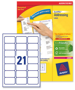 Avery Addressing Labels Laser Jam-free 21 per Sheet 63.5x38.1mm White Ref L7160-40 [840 Labels]