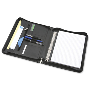 Organiser with Detachable Ring Binder Leather Zipped 4 Ring Capacity 20mm A4 Black