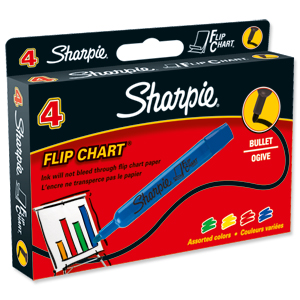 Sharpie Flipchart Marker Water-based Ink Bleed-free Bullet Tip Assorted Ref S0811360 [Pack 4]