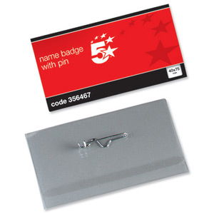5 Star Name Badges Landscape with Pin 40x75mm [Pack 100] Ident: 282A