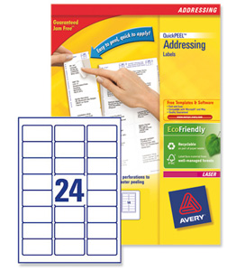 Avery Addressing Labels Laser Jam-free 24 per Sheet 63.5x33.9mm White Ref L7159-100 [2400 Labels]