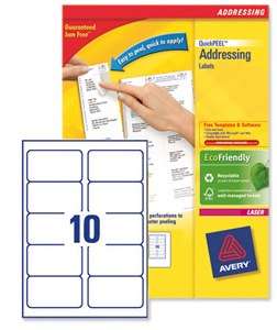Avery Addressing Labels Laser Jam-free 10 per Sheet 99.1x57mm White Ref L7173-100 [1000 Labels]