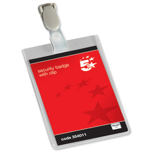 5 Star Name Badges Security Portrait with Plastic Clip 90x60mm [Pack 25] Ident: 282A