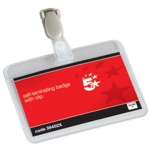 5 Star Name Badges Self Laminating Landscape with Plastic Clip 54x90mm [Pack 25] Ident: 282A