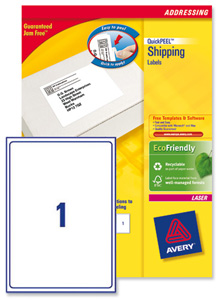 Avery Addressing Labels Laser Jam-free 1 per Sheet 199.6x289.1mm White Ref L7167-40 [40 Labels]