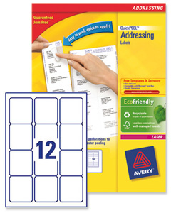Avery Addressing Labels Laser Jam-free 12 per Sheet 63.5x72mm White Ref L7164-250 [3000 Labels]