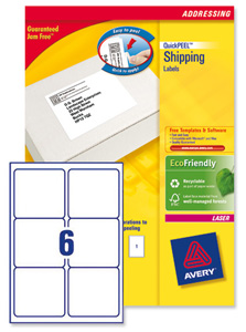 Avery Addressing Labels Laser Jam-free 6 per Sheet 99.1x93.1mm White Ref L7166-250 [1500 Labels]