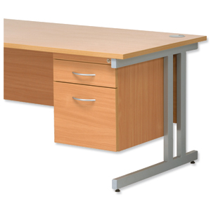Trexus Fixed Filing Pedestal for Cantilever Desk 2-Drawer W400xD525xH470mm Beech