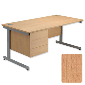 Sonix Contract Desk Rectangular 3-Drawer Pedestal Silver Legs W1600xD800xH720mm Beech Ref 38