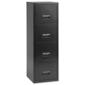 Filing Cabinet Steel Lockable 4 Drawers A4 Black