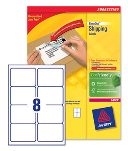 Avery Addressing Labels Laser Jam-free 8 per Sheet 99.1x67.7mm White Ref L7165-500 [4000 Labels]