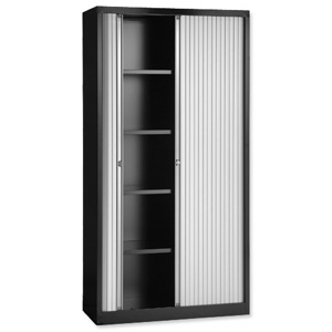 Bisley A4 EuroTambour 4 Shelves W1000xD430xH1980mm Black Frame Silver Shutters Ref ET410/19/4S.SL arn