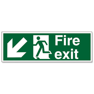 Stewart Superior Fire Exit Sign Man and Arrow Down Left 450x150mm Polypropylene Ref SP122PP
