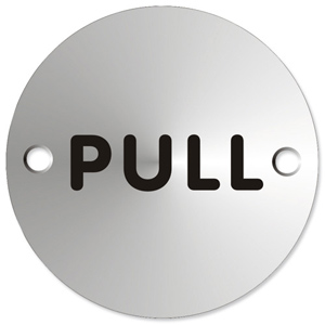 Circular Convex Pull Sign Satin Anodised Aluminium 72mm Diameter