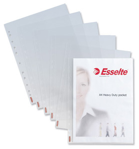 Esselte Heavy-duty Pocket Polypropylene Multipunched Reinforced Top-opening A4 Clear Ref 47187 [Pack 25]