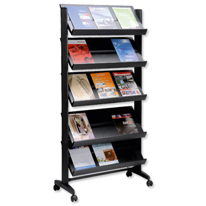 Literature Display Mobile Single Sided 5 Shelves 35mm Lip Black