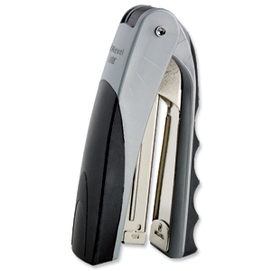 Rexel Centor Half Strip Stapler Vertical 65mm Throat 26/6 24/6 for 20 Sheets Silver and Black Ref 2100595