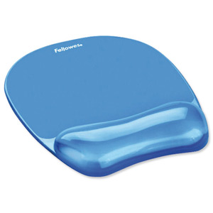 Fellowes Crystal Mouse Mat Pad with Wrist Rest Gel Blue Ref 91141
