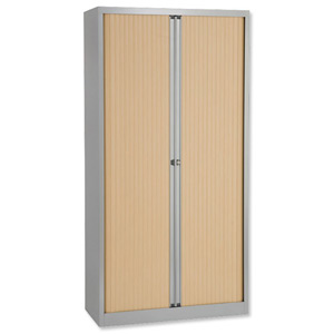 Bisley A4 EuroTambour 4 Shelves W1000xD430xH1980mm Silver Frame Maple Shutters Ref ET410/19.MP arn